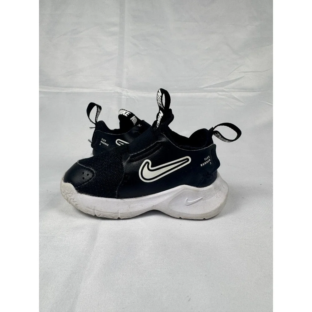 Nike Flex Runner 3 FN1478-005 Toddler 5C Shoes Black White Mesh Slip On Sneakers